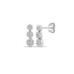 18E422-050 | 18ct White 0.50ct Dia 3 x 7 Stone Cluster Drop Earrings
