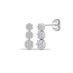 18E422-100 | 18ct White 1.00ct Dia 3 x 7 Stone Cluster Drop Earrings