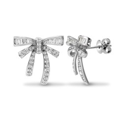 18E432 | 18ct White Gold 0.76ct Round & Baguette Diamond Bow Earrings