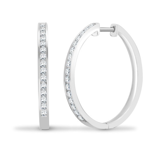 18E450 | 18ct White 0.90ct Dia Channel Half Set Hoop Earrings