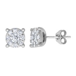 18E460-100 | 18ct White 1.00ct Natural Diamond 7 Stone Cluster Earrings