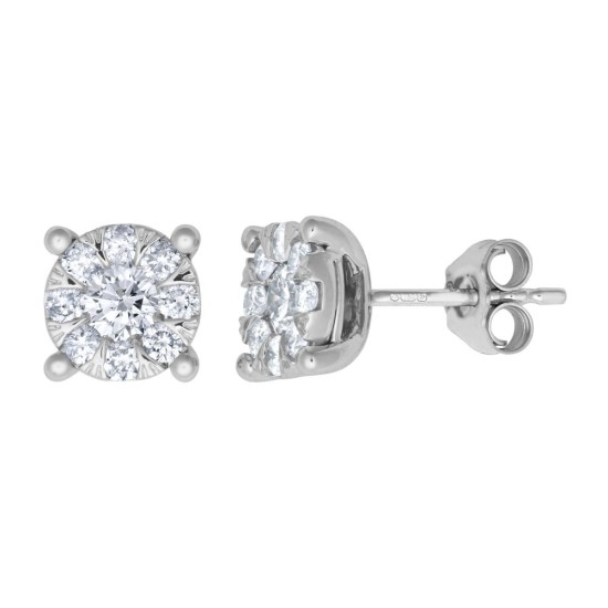 18E460-100 | 18ct White 1.00ct Diamond 7 Stone Cluster Earrings