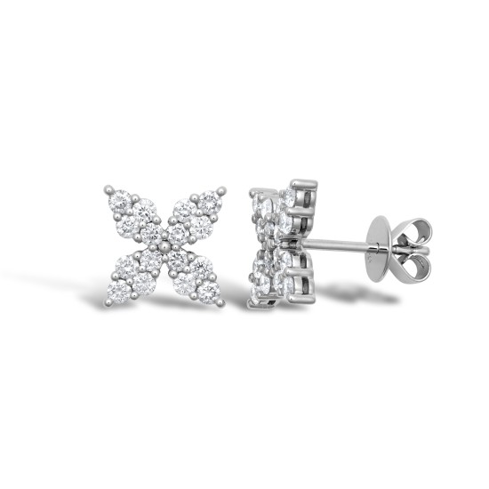 18E465-075 | 18ct White 0.75ct Natural Diamond X cluster stud earrings