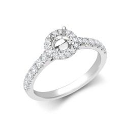 18M953-050 | 18ct White Gold 0.41ct Natural Diamond Micro-set Halo and Shoulders Wed-fit Ring Mount- Holds 0.50ct