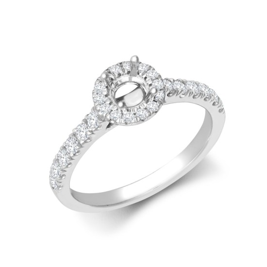 18M953-050 | 18ct White Gold 0.41ct Diamond Micro-set Halo and Shoulders Wed-fit Ring Mount- Holds 0.50ct