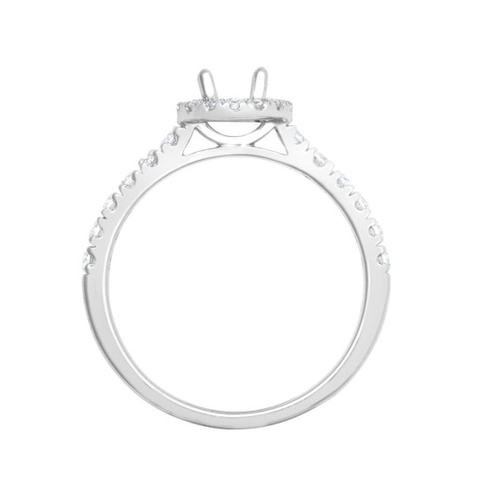 18M953-050 | 18ct White Gold 0.41ct Diamond Micro-set Halo and Shoulders Wed-fit Ring Mount- Holds 0.50ct