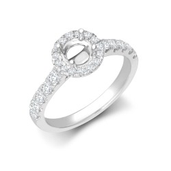 18M953-070 | 18ct White Gold 0.54ct Natural Diamond Micro-set Halo and Shoulders Wed-fit Ring Mount- Holds 0.70ct