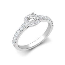 18M957-025 | 18ct White Gold 0.33ct Diamond Micro-set Cushion-shaped Halo and Shoulders Wed-fit Ring Mount- Holds 0.25ct