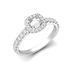 18M957-050 | 18ct White Gold 0.34ct Natural Diamond Micro-set Cushion-shaped Halo and Shoulders Wed-fit Ring Mount- Holds 0.50ct