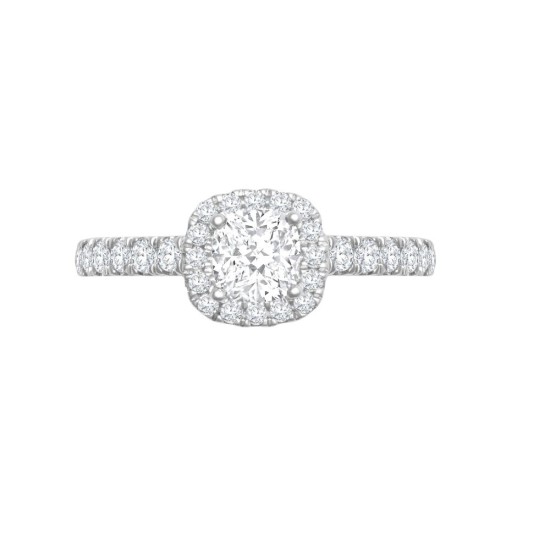 18M957-050 | 18ct White Gold 0.34ct Diamond Micro-set Cushion-shaped Halo and Shoulders Wed-fit Ring Mount- Holds 0.50ct