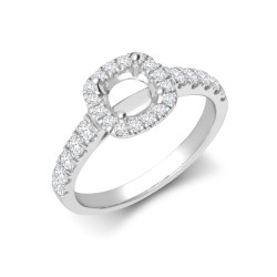 18M957-070 | 18ct White Gold 0.55ct Natural Diamond Micro-set Cushion-shaped Halo and Shoulders Wed-fit Ring Mount- Holds 0.70ct