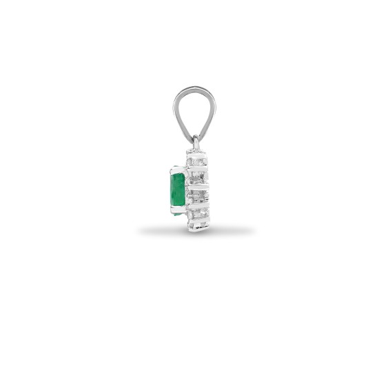 18P126 | 18ct White Gold Diamond And Emerald Pendant