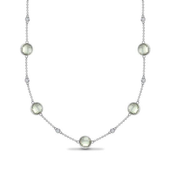18P195 | 18ct White Gold Diamond And Green Amethyst Necklace
