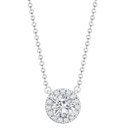 LAB18P332-070 | Lab 18ct White Gold 0.15ct Diamond Halo Pendant with 16"-18" Chain Extender set with a 0.70ct G SI1 Diamond