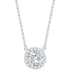 LAB18P332-100 | Lab 18ct White Gold 0.20ct Diamond Halo Pendant with 16"-18" Chain Extender set with a 1.00ct G SI1 Diamond