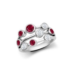 18R1003 | JN Jewellery 18ct White Gold 0.35cts Diamond 0.89cts Ruby 3 Row Bubble Ring