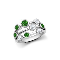 18R1005 | JN Jewellery 18ct White Gold 0.37cts Diamond 0.71cts Emerald 3 Row Bubble Ring