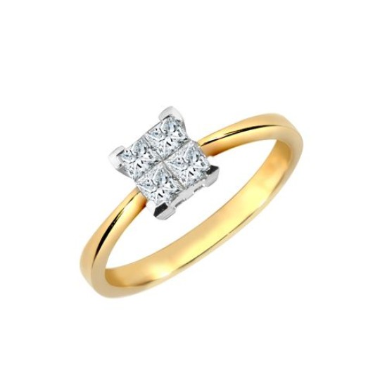 18R161-075 | 18ct Yellow 0.75ct 4 x P.cut Diamond Ring