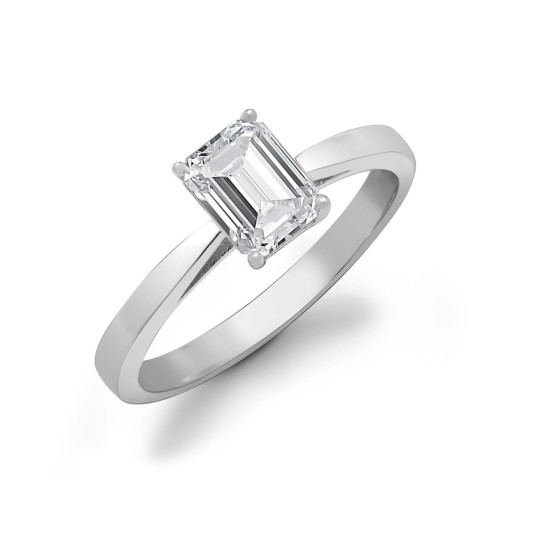 18R334-100 | 18ct White 1.00ct Emerald Cut Dia Solitaire Ring