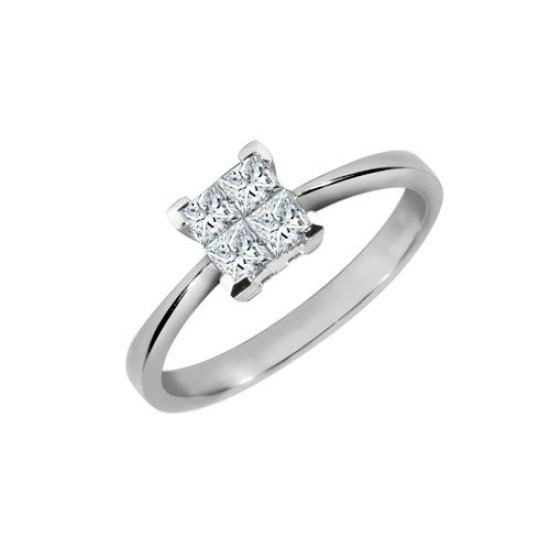 18R377-075 | 18ct White 0.75ct 4 x P.cut Diamond Ring