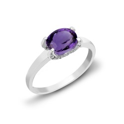 18R486-N | 18ct White Gold Diamond And Amethyst Ring