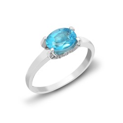 18R487-N | 18ct White Gold Diamond And Blue Topaz Ring