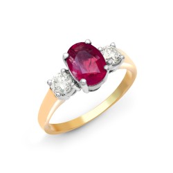 18R568-J | 18ct Yellow Gold 3 Stone Diamond And Ruby Ring