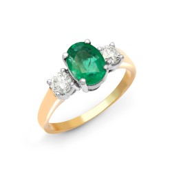 18R569-J | 18ct Yellow Gold 3 Stone Diamond And Emerald Ring
