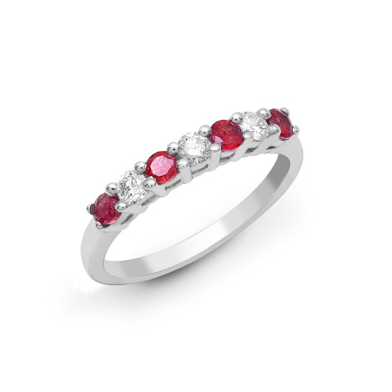 18R573 | 18ct White Gold Diamond And Ruby Claw Set Half Eternity Ring
