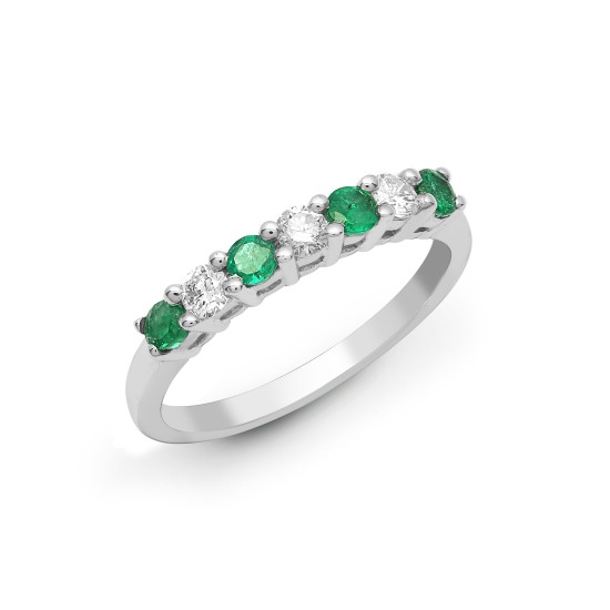 18R574 | 18ct White Gold Diamond And Emerald Claw Set Half Eternity Ring