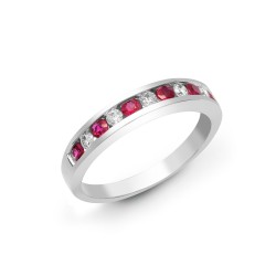 18R589-N  | 18ct White Gold Diamond And Ruby Channel Set Half Eternity