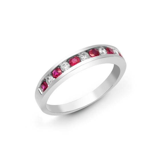 18R589  | 18ct White Gold Diamond And Ruby Channel Set Half Eternity