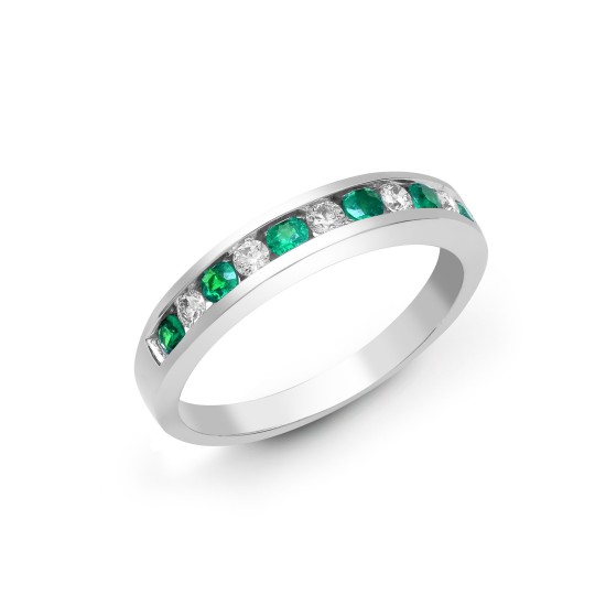 18R590  | 18ct White Gold Diamond And Emerald Channel Set Half Eternity