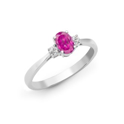 18R635-K | 18ct White Gold Diamond And Pink Sapphire And 3 Stone Ring