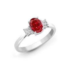 18R637-K | 18ct White Gold Diamond And Ruby And 3 Stone Ring
