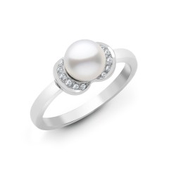 18R647-N  | 18ct White Gold Diamond And Pearl Ring