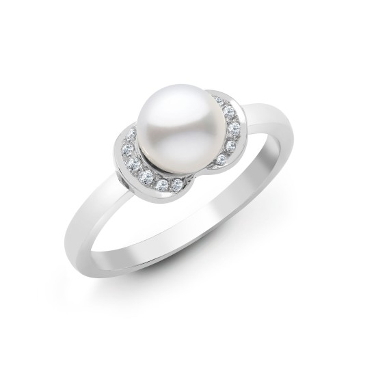 18R647  | 18ct White Gold Diamond And Pearl Ring