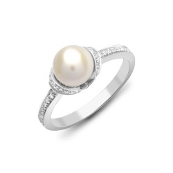 18R648-N  | 18ct White Gold Diamond And Pearl Ring