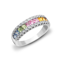18R657  | 18ct White Gold Diamond And Multi Coloured Sapphires Ring