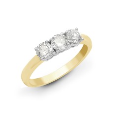 18R944-025 | 18ct Yellow/White 0.25ct Diamond Claw Set Trilogy Ring