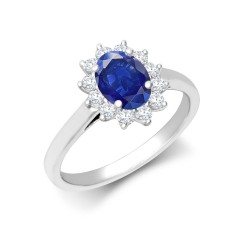18R962-7x5-I | 18ct White Gold 0.35ct Diamond Claw-set Cluster Halo Oval Ring - Holds 7x5mm Sapphire 0.75cts