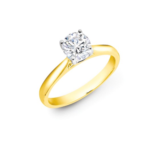 18R969-100-GSI1 | 18ct Yellow Gold 1.00ct Round Brilliant Cut Solitaire Wed Fit Diamond Ring