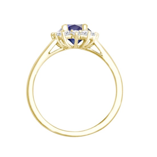 18R987-7x5-I | 18ct Yellow Gold 0.35ct Diamond Claw-set Cluster Halo Oval Ring  - Holds 7x5mm Sapphire 0.75cts