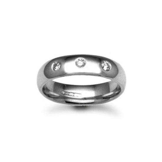 18W004-3 | 18ct Gold White Diamond Rubover set Wedding Ring