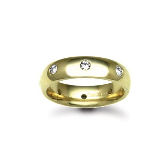 18W005-3 | 18ct Gold Yellow Diamond Rubover set Wedding Ring