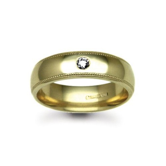 18W011-4 | 18ct Gold Yellow Diamond Rubover set Wedding Ring