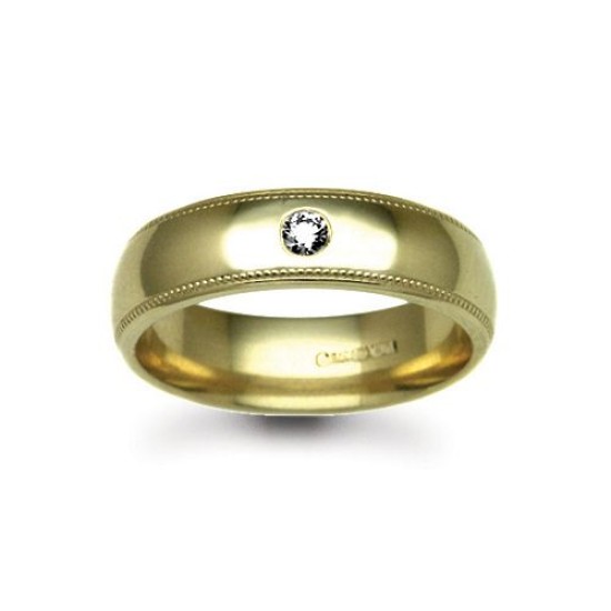 18W011-6 | 18ct Gold Yellow Diamond Rubover set Wedding Ring