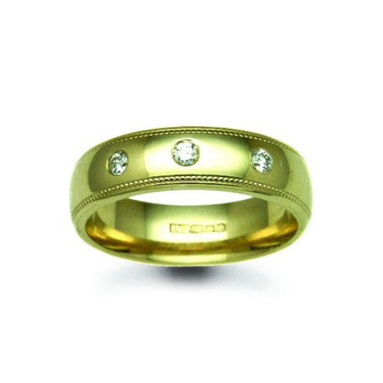 18W013-5 | 18ct Gold Yellow Diamond Rubover set Wedding Ring