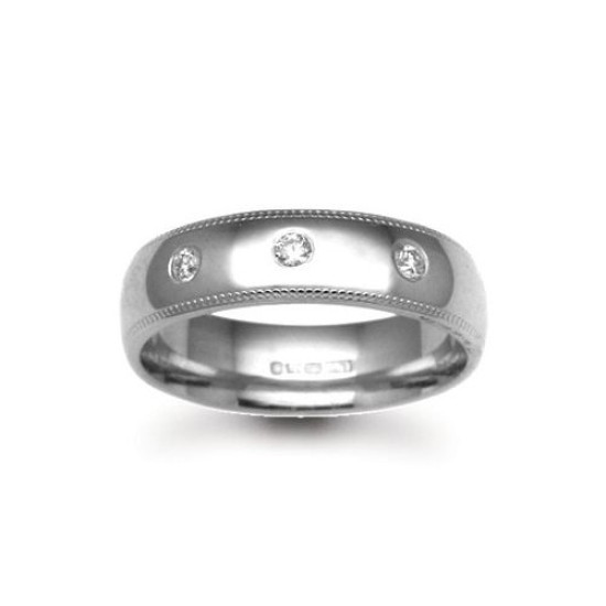 18W014-6 | 18ct Gold White Diamond Rubover set Wedding Ring
