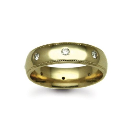18W015-5 | 18ct Gold Yellow Diamond Rubover set Wedding Ring